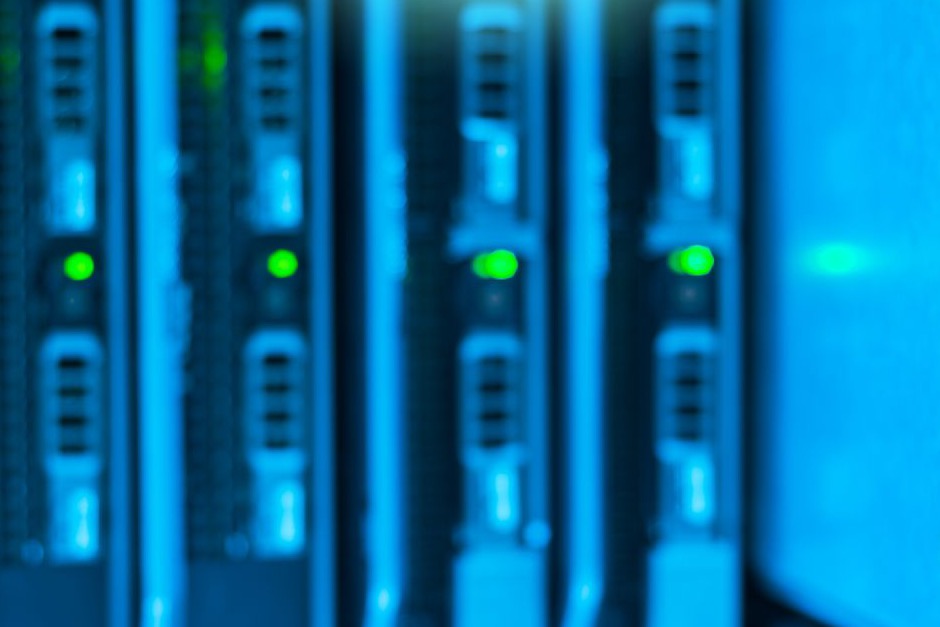 A close-up view of a server rack in a data centre